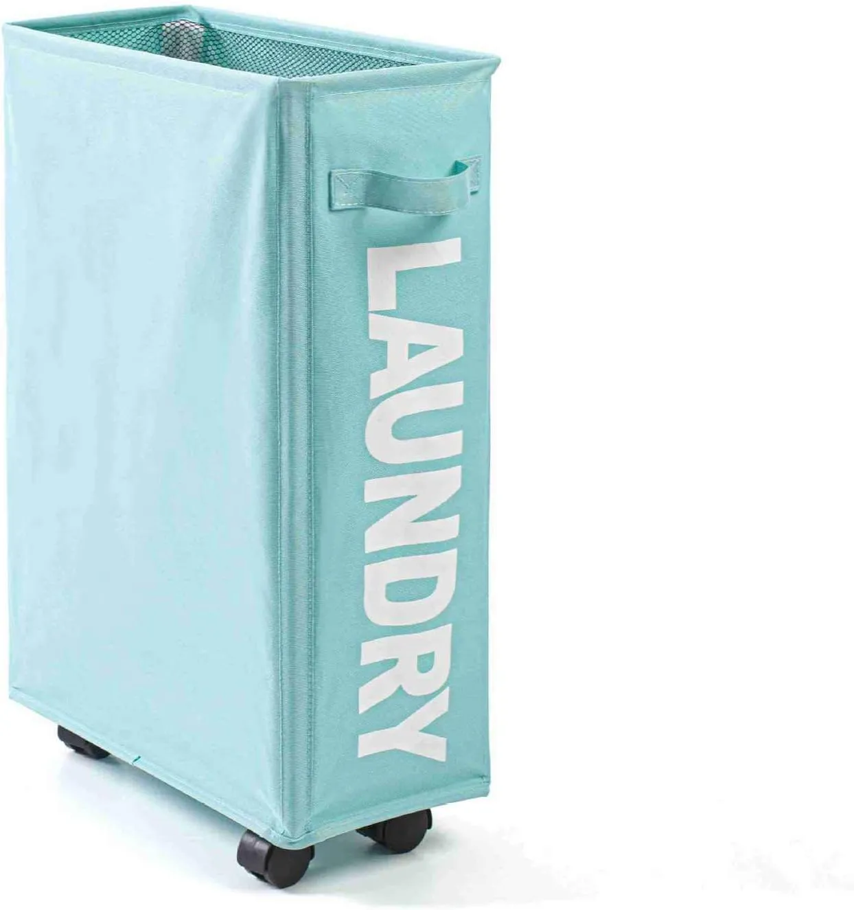Rolling Slim Laundry Baskets Hamper Collapsible Dirty Clothes Hamper Tall Thin Laundry Basket Hamper on Wheels Home Corner Handy Waterproof Sorter Organizer Dorm Bathroom (Blue)