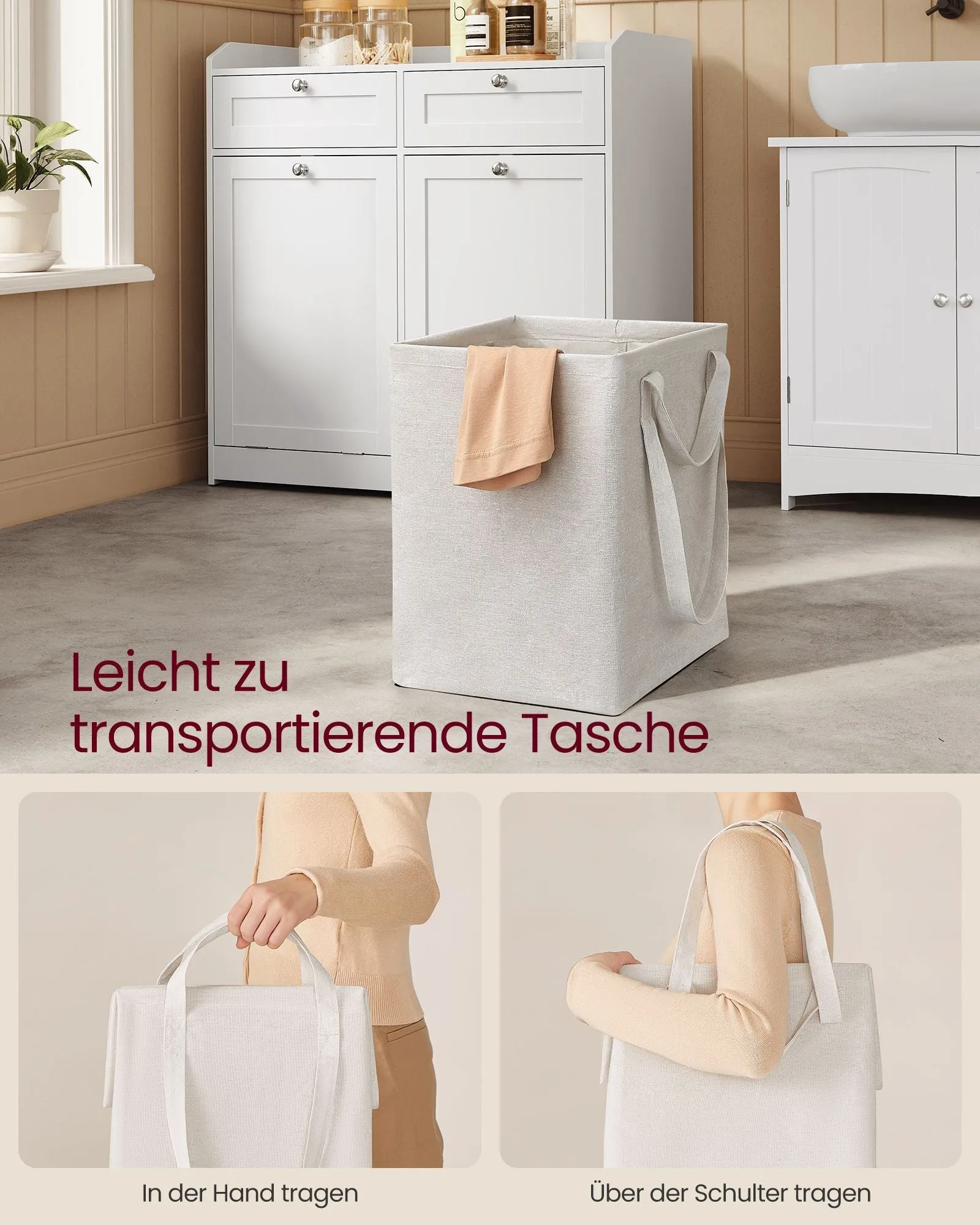 Rootz Bathroom Cabinet with Laundry Baskets - Organizer Cabinet - Storage Drawer System - MDF - Polyester Fabric - 40cm x 78.9cm x 80.2cm