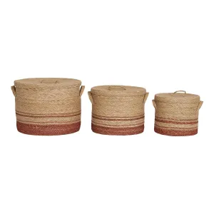 Rootz Budoni Baskets Set of 3 - Storage Bins - Seagrass Organizers - Versatile & Stylish - Small Ø26x22cm, Medium Ø32x26cm, Large Ø38x30cm