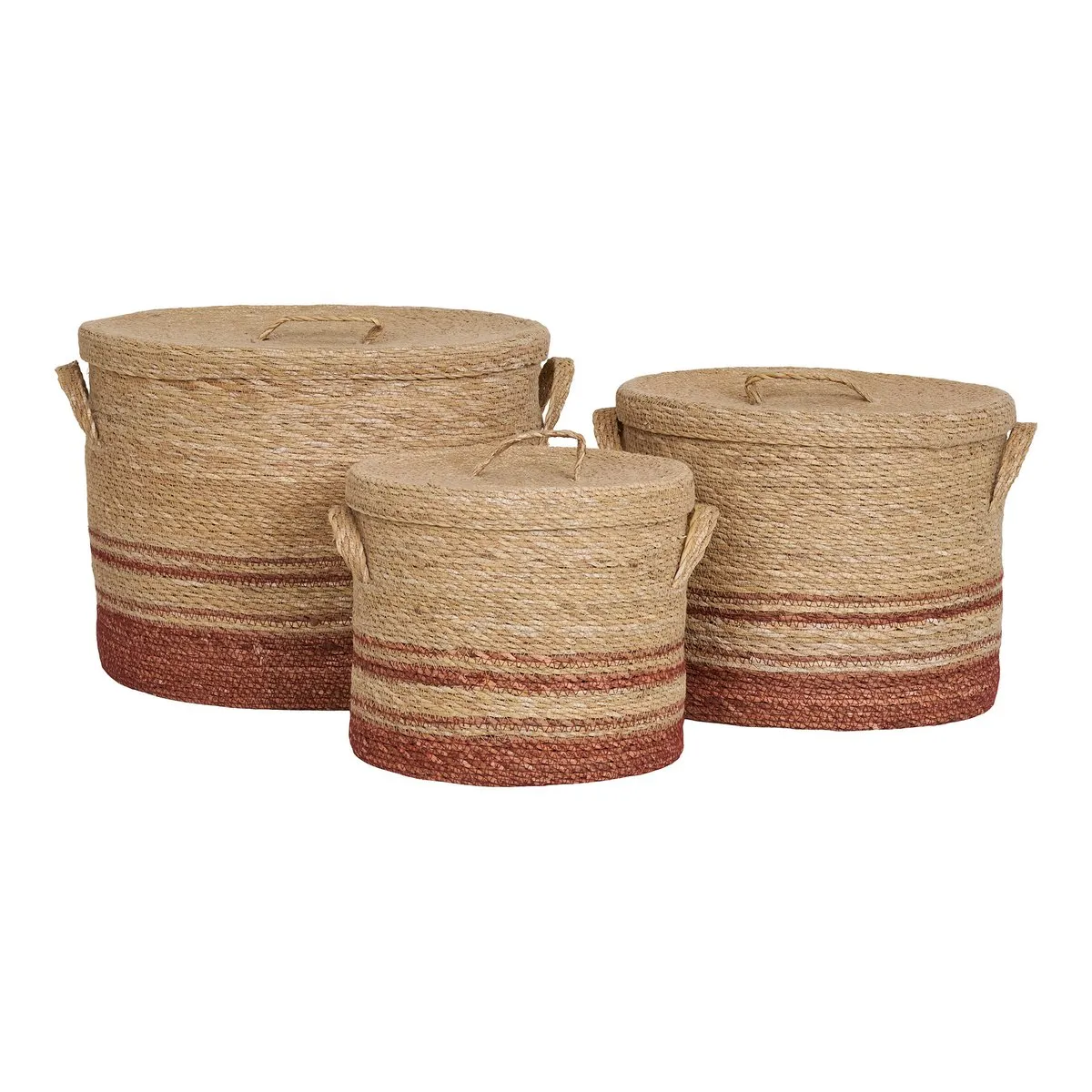 Rootz Budoni Baskets Set of 3 - Storage Bins - Seagrass Organizers - Versatile & Stylish - Small Ø26x22cm, Medium Ø32x26cm, Large Ø38x30cm