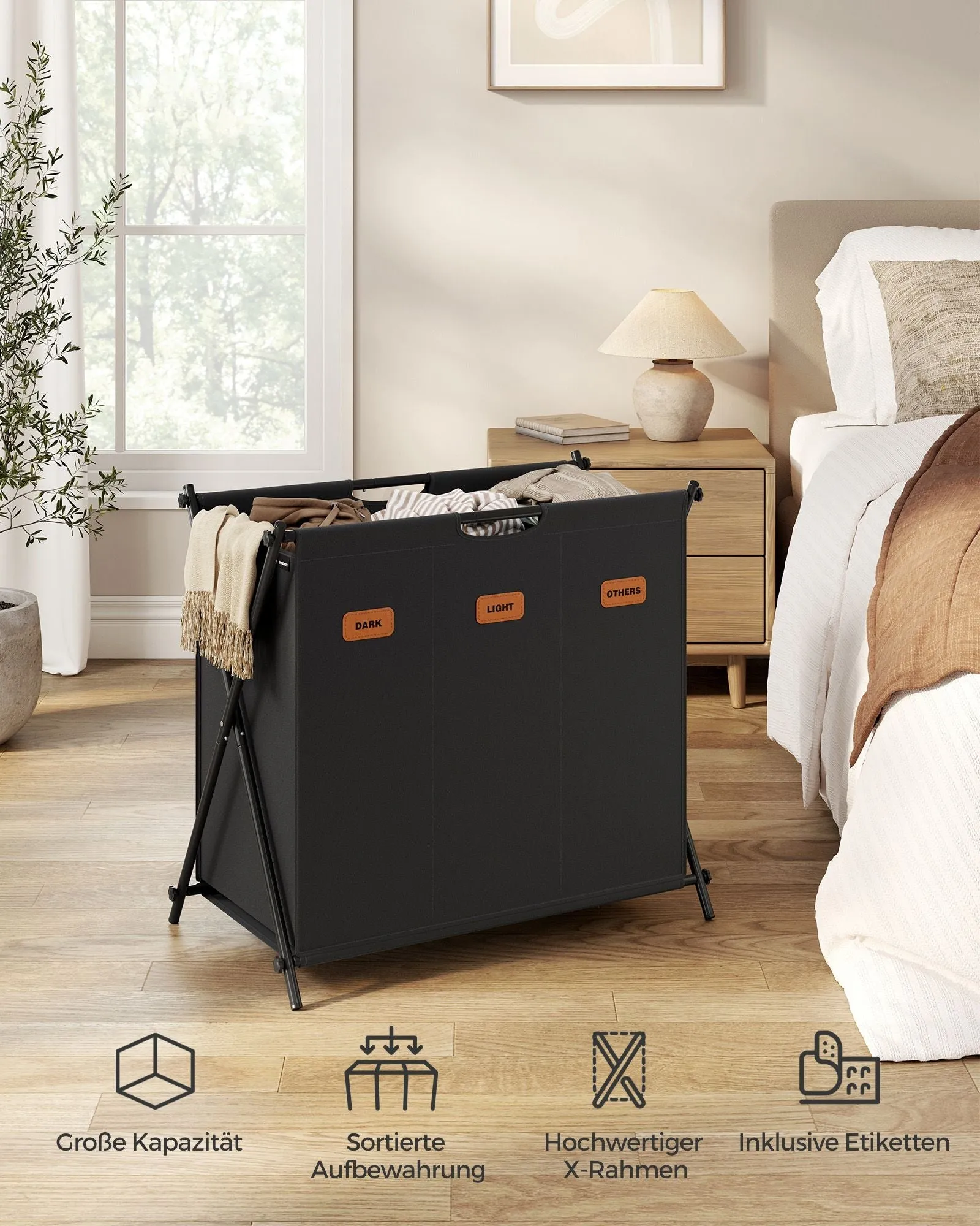 Rootz Portable Laundry Basket - Collapsible Hamper - Fabric Storage Bin - 600D Oxford Cloth - Steel Frame - 70cm x 40cm x 66cm