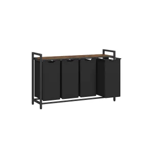 Rootz Vintage Brown-Black Laundry Basket Set - Storage Bins - Steel Frame - Oxford Cloth Bags - Sturdy Shelving - 116cm x 33cm x 72cm