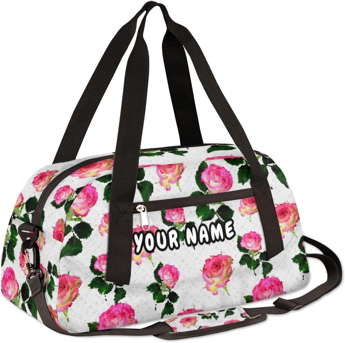 Rose Flower Personalized Kids Duffel Bag for Girls Boys, Rose Debris Custom Name Dance Bag Overnight Small Duffel Bag Carry On Weekend Sports Travel Bag for School Practice Gymnastics Ballet