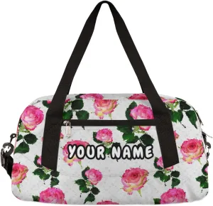 Rose Flower Personalized Kids Duffel Bag for Girls Boys, Rose Debris Custom Name Dance Bag Overnight Small Duffel Bag Carry On Weekend Sports Travel Bag for School Practice Gymnastics Ballet