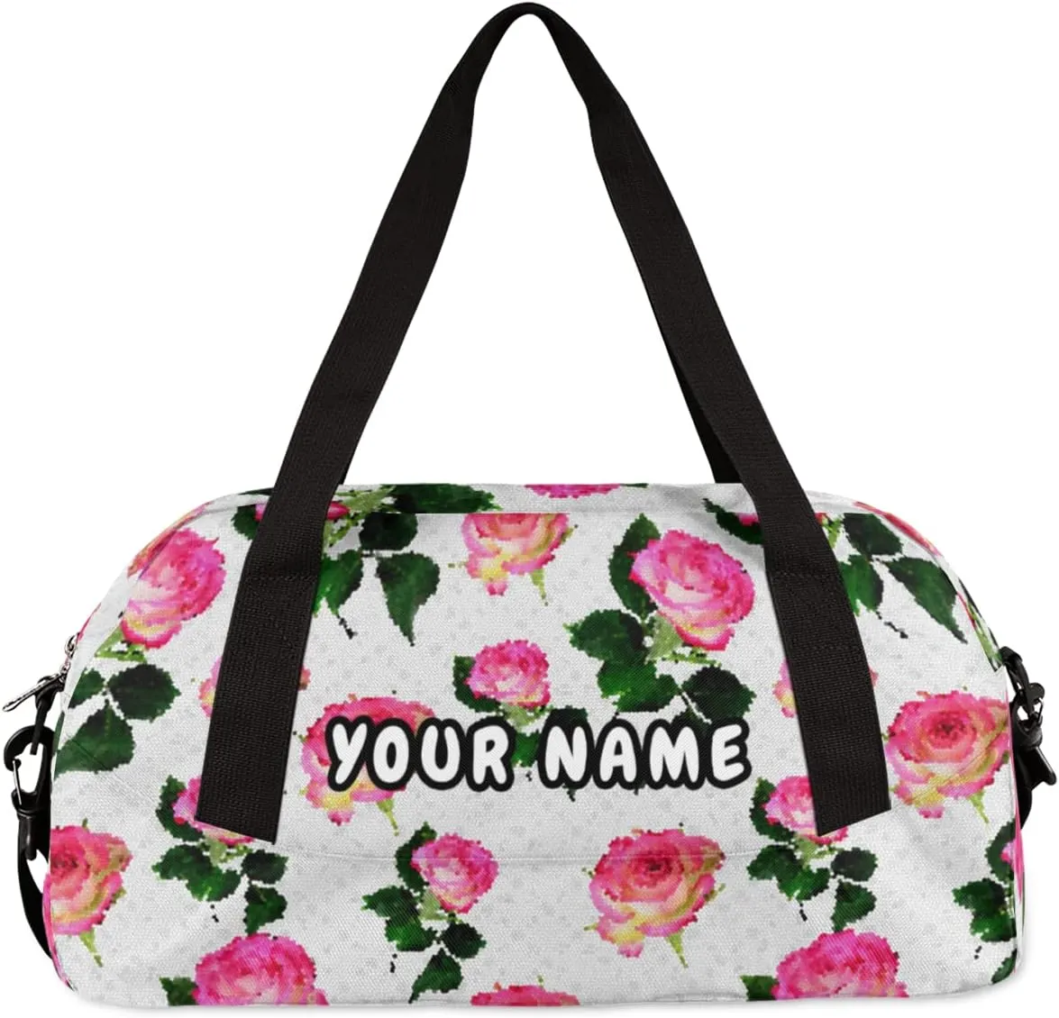 Rose Flower Personalized Kids Duffel Bag for Girls Boys, Rose Debris Custom Name Dance Bag Overnight Small Duffel Bag Carry On Weekend Sports Travel Bag for School Practice Gymnastics Ballet