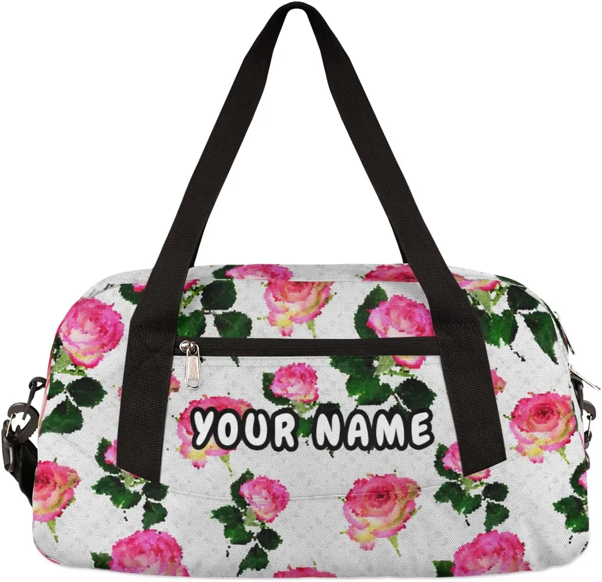 Rose Flower Personalized Kids Duffel Bag for Girls Boys, Rose Debris Custom Name Dance Bag Overnight Small Duffel Bag Carry On Weekend Sports Travel Bag for School Practice Gymnastics Ballet