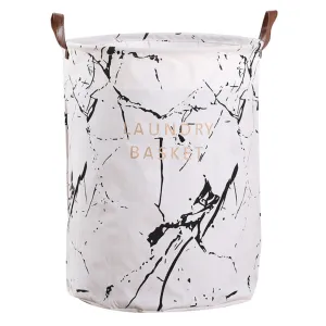 Round Foldable White Black Marble Design Laundry Basket