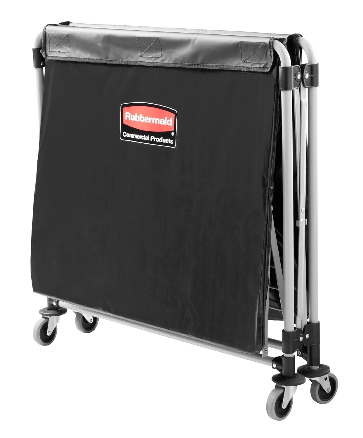 Rubbermaid Commercial Products, Collapsible X Cart, Black, Steel 8 Bushel Bin, Commercial Laundry Cart with Wheels for Hotel/Nursing Home/Home/College Easily Move Laundry/Supplies/Groceries