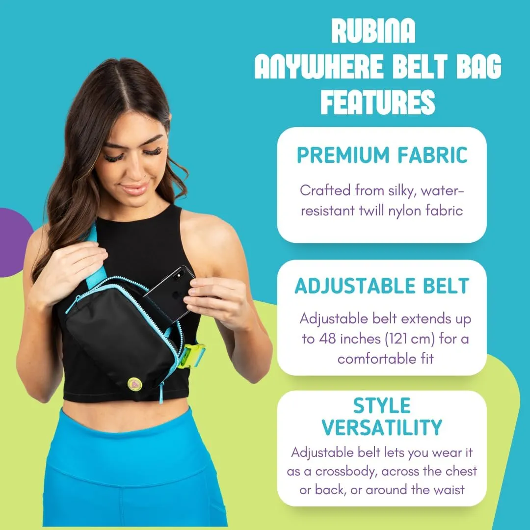 Rubina Anywhere Belt Bag | Crossbody Bag for Women | Unisex Hip Waist Pack for Hiking, Workout, Running, Traveling, Festivals | Chest Bag | Adjustable Strap | Neon Currents (Black)