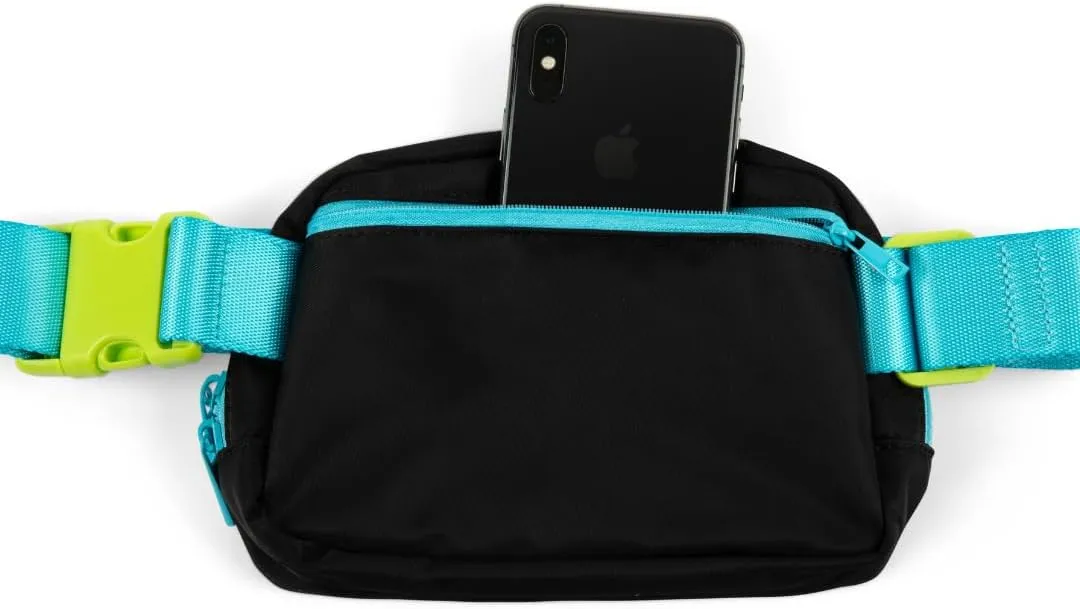 Rubina Anywhere Belt Bag | Crossbody Bag for Women | Unisex Hip Waist Pack for Hiking, Workout, Running, Traveling, Festivals | Chest Bag | Adjustable Strap | Neon Currents (Black)