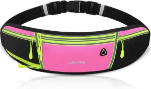 Running Belt for Women & Men Water Resistant Fitness Waist Pack with Phone Pocket & Water Bottle Holder Adjustable Reflective Jogging Belt for Running, Hiking, Gym (Pink)