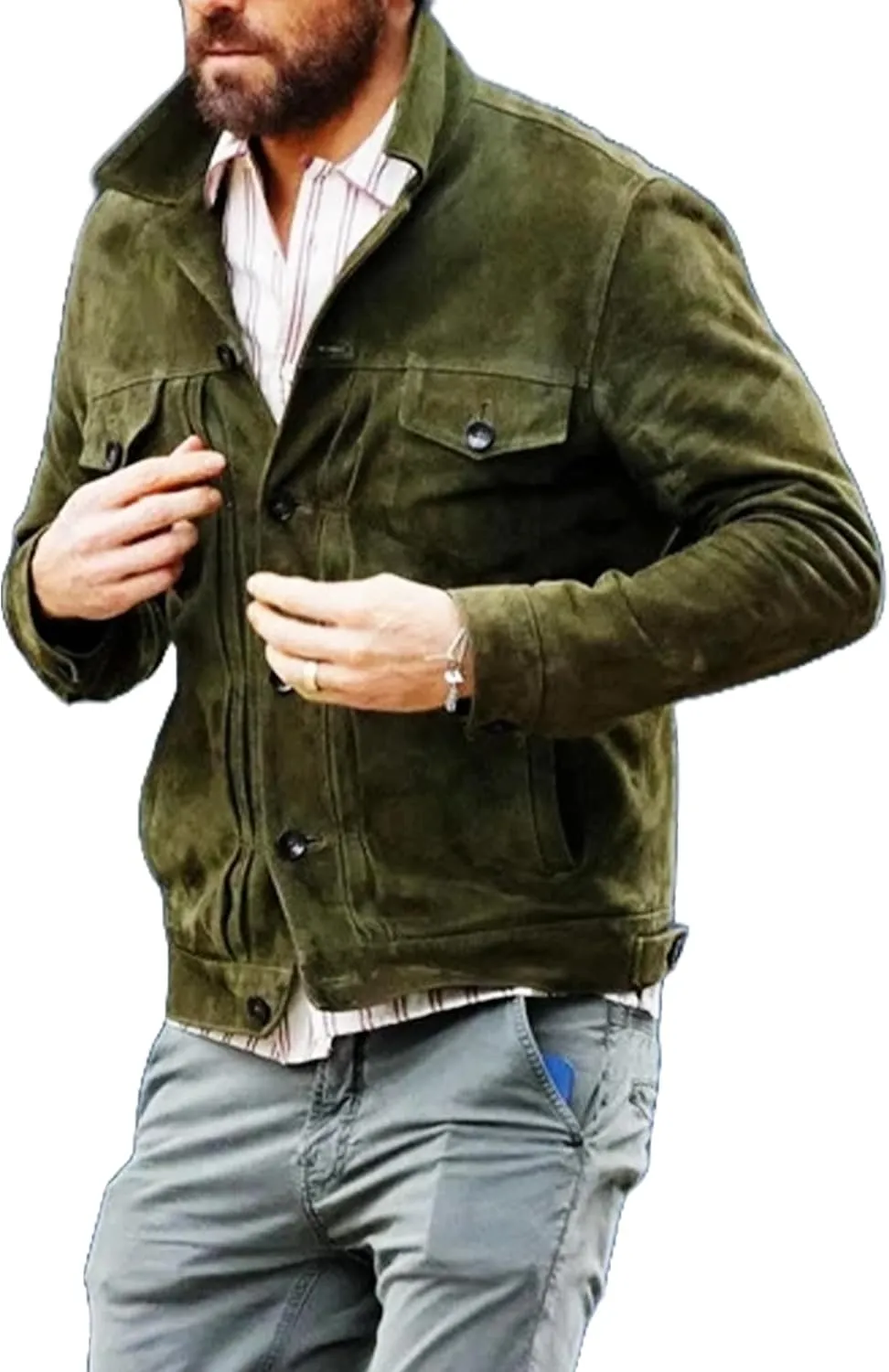 Ryan Reynolds Green Classic Real Suede Leather Stylish Costume Jacket For Men