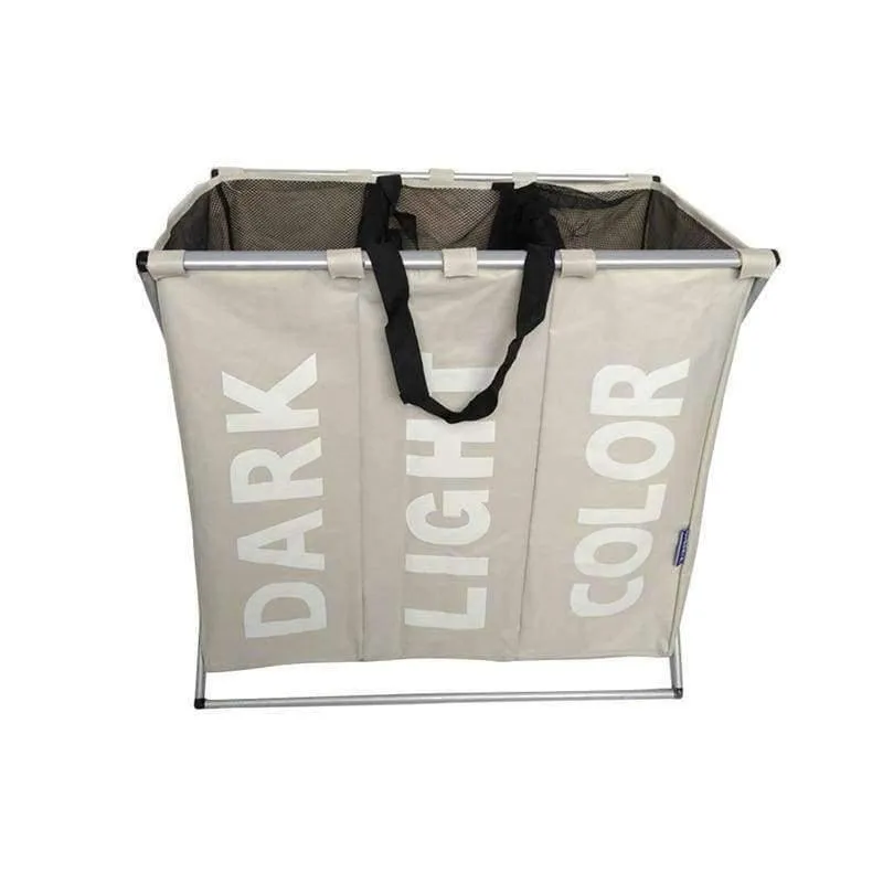 Rynx | Laundry Storage Organization Basket Collapsible Laundry Basket Bathroom Laundry Bag Product Triple Compartment