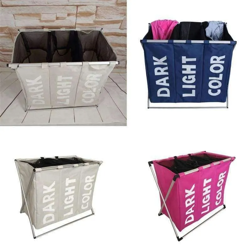 Rynx | Laundry Storage Organization Basket Collapsible Laundry Basket Bathroom Laundry Bag Product Triple Compartment