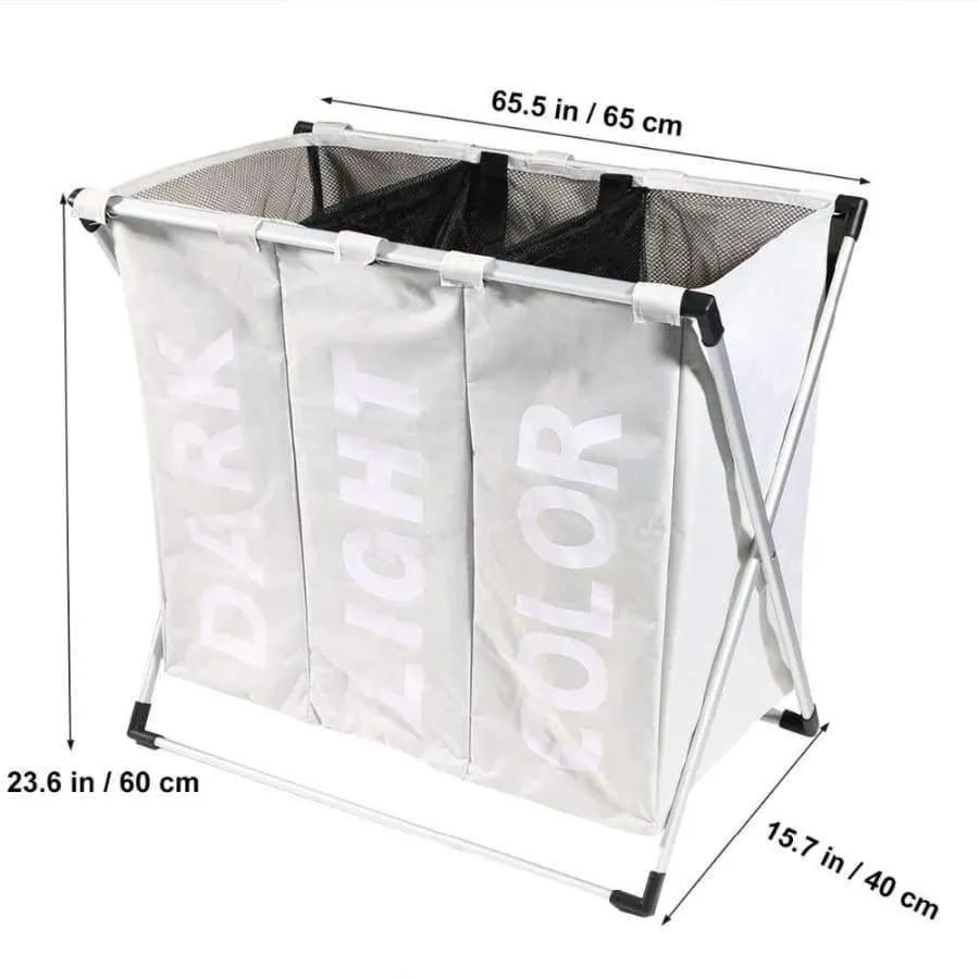 Rynx | Laundry Storage Organization Basket Collapsible Laundry Basket Bathroom Laundry Bag Product Triple Compartment