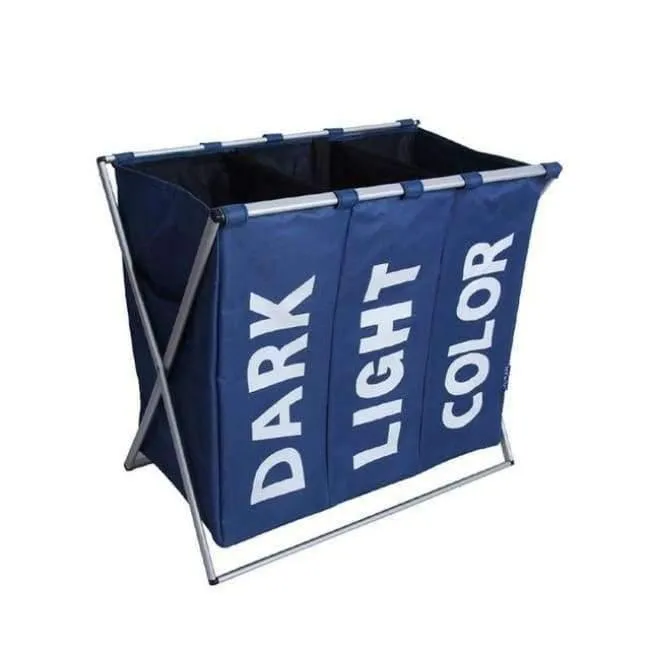 Rynx | Laundry Storage Organization Basket Collapsible Laundry Basket Bathroom Laundry Bag Product Triple Compartment