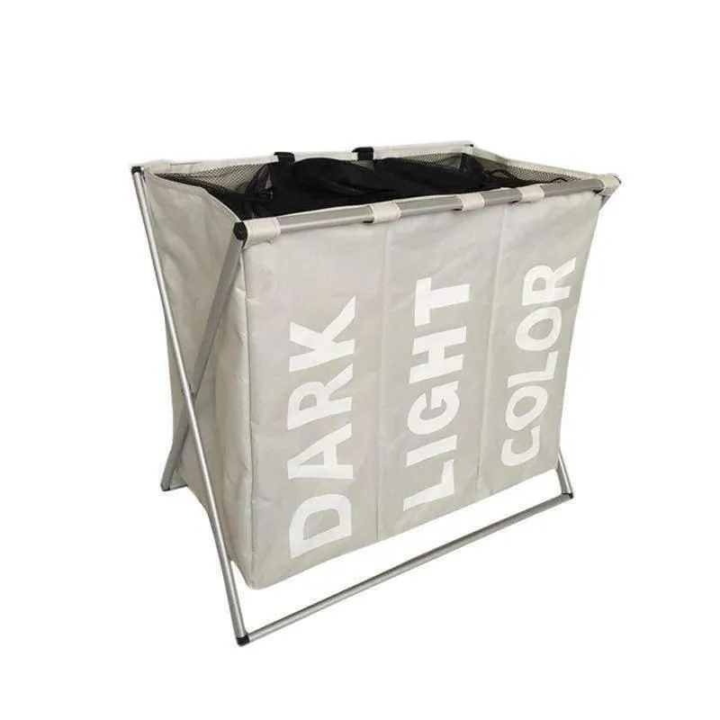 Rynx | Laundry Storage Organization Basket Collapsible Laundry Basket Bathroom Laundry Bag Product Triple Compartment