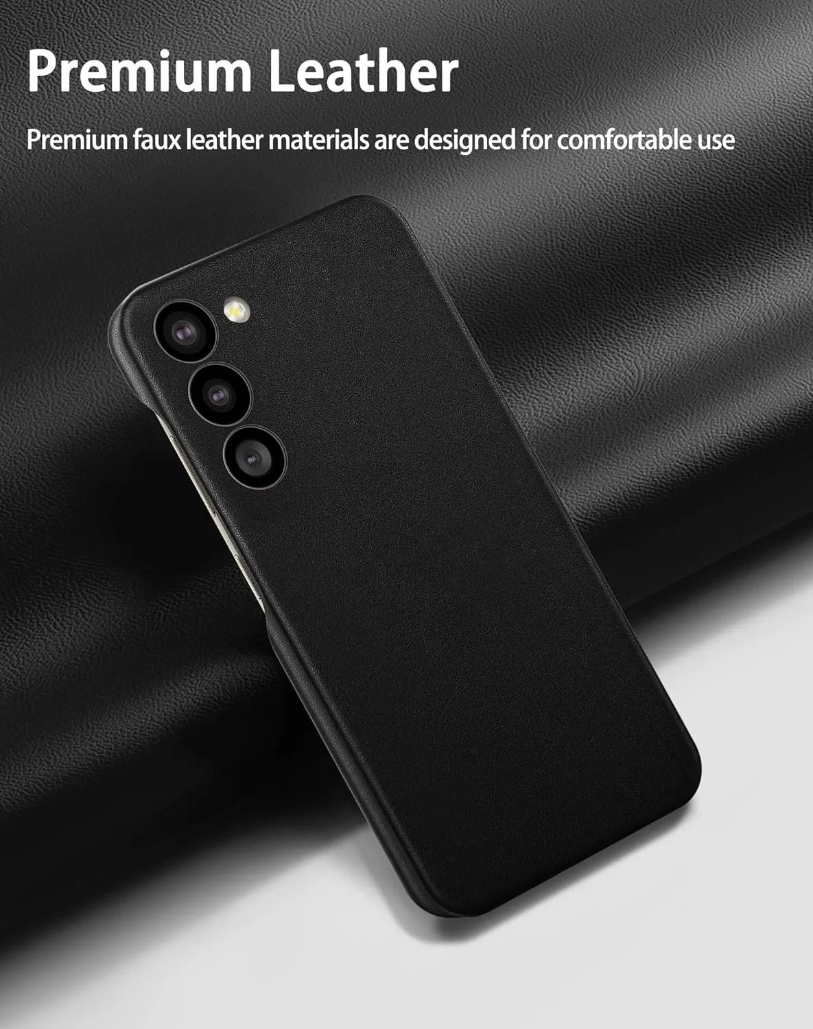 Samsung Galaxy S23 Leather Case with Logo and Side Button Cutout - Black