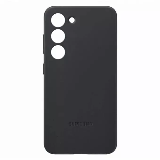 Samsung Galaxy S23 Leather Case with Logo and Side Button Cutout - Black