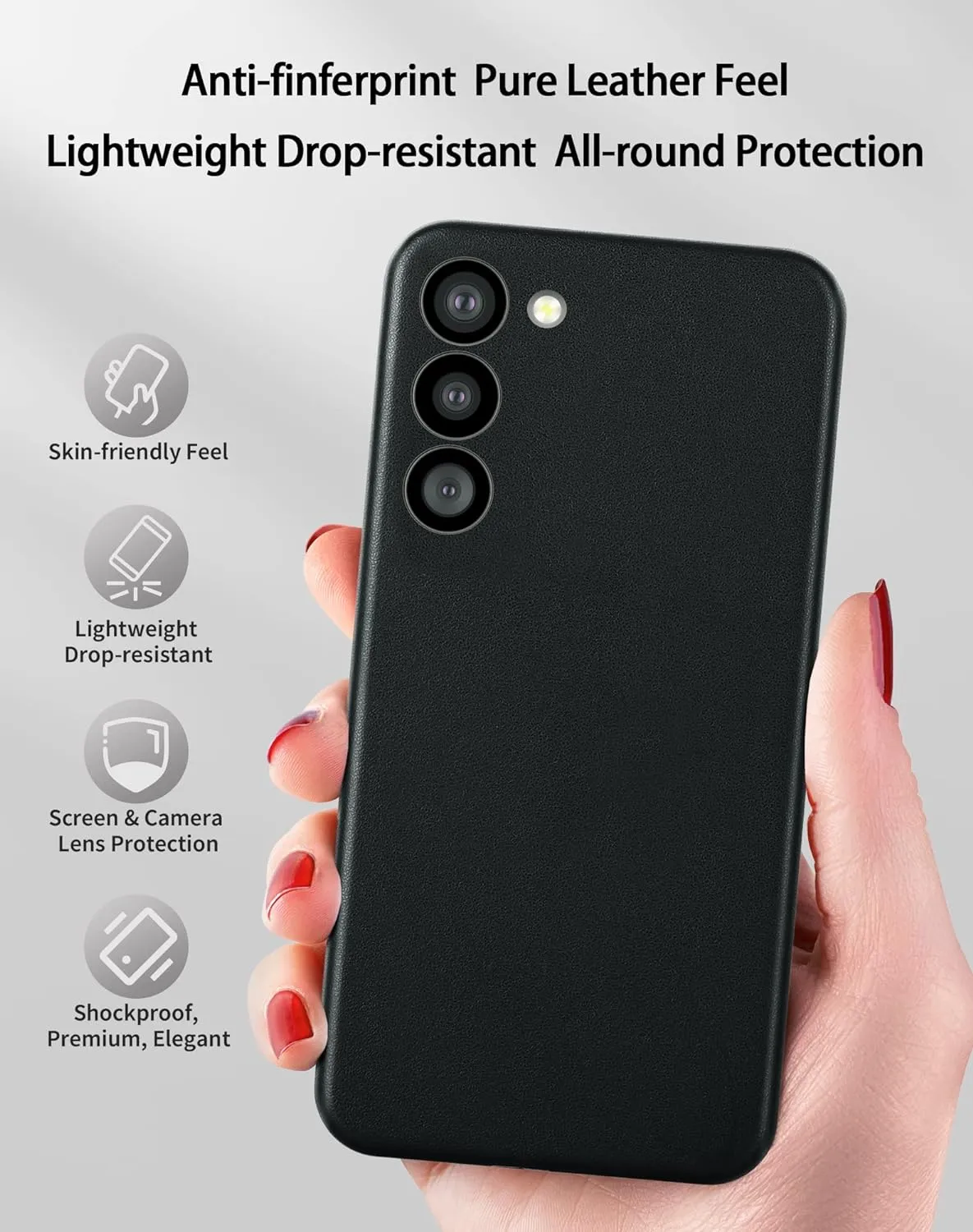 Samsung Galaxy S23 Leather Case with Logo and Side Button Cutout - Black