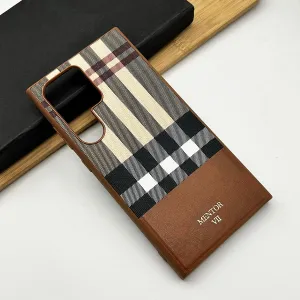 Samsung Galaxy S24 Ultra Chequred Mentor Series Luxury Leather Case - Brown / Red