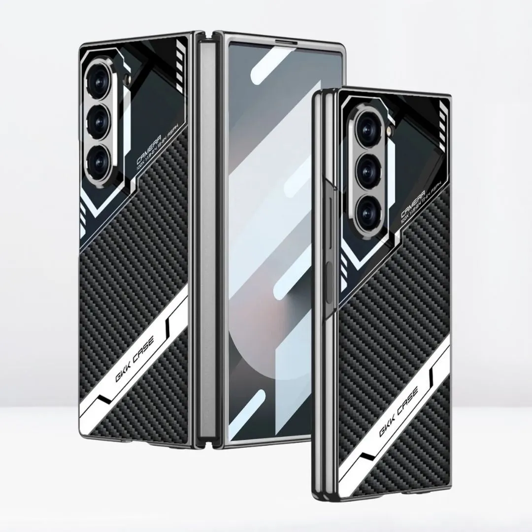 Samsung Galaxy Z Fold6 GKK Electroplated Shockproof Case Sports Car Design with Glass - Carbon Black