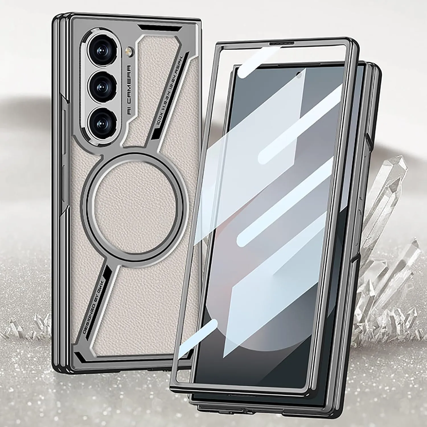 Samsung Galaxy Z Fold6 GKK Z Leather Shockproof Case with Glass - Titanium