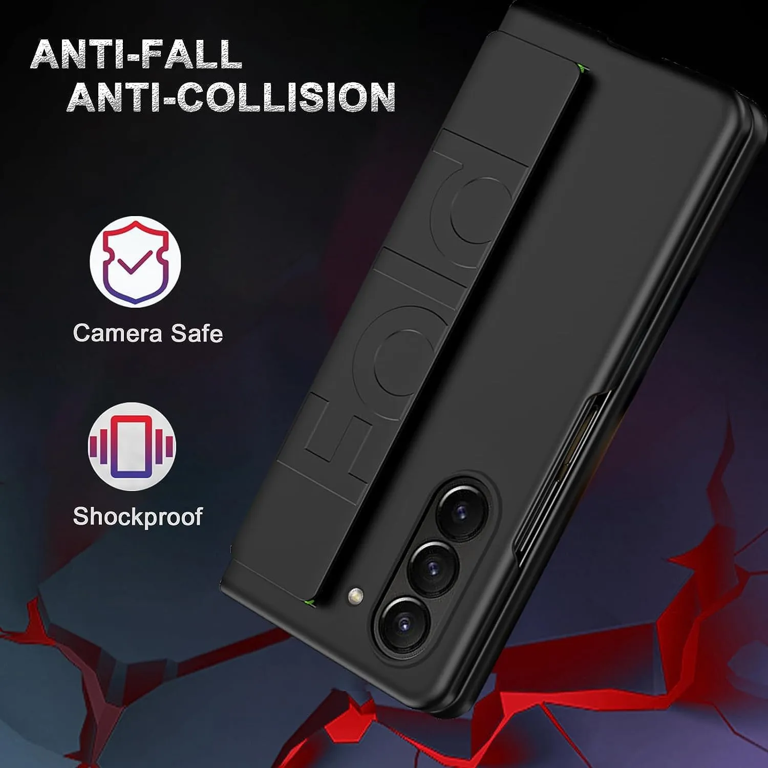 Samsung Galaxy Z Fold6 Silicon Case Silky Smooth Matte Finish Shockproof Protective Case with Wristband - Black