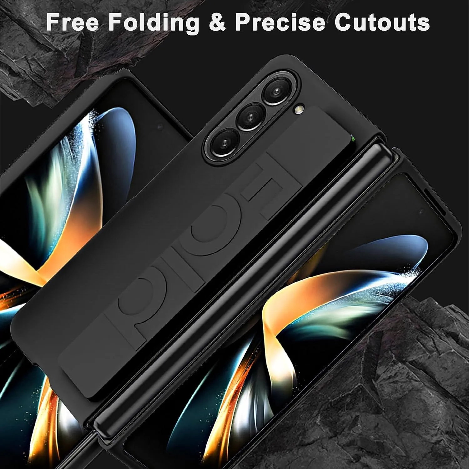 Samsung Galaxy Z Fold6 Silicon Case Silky Smooth Matte Finish Shockproof Protective Case with Wristband - Black