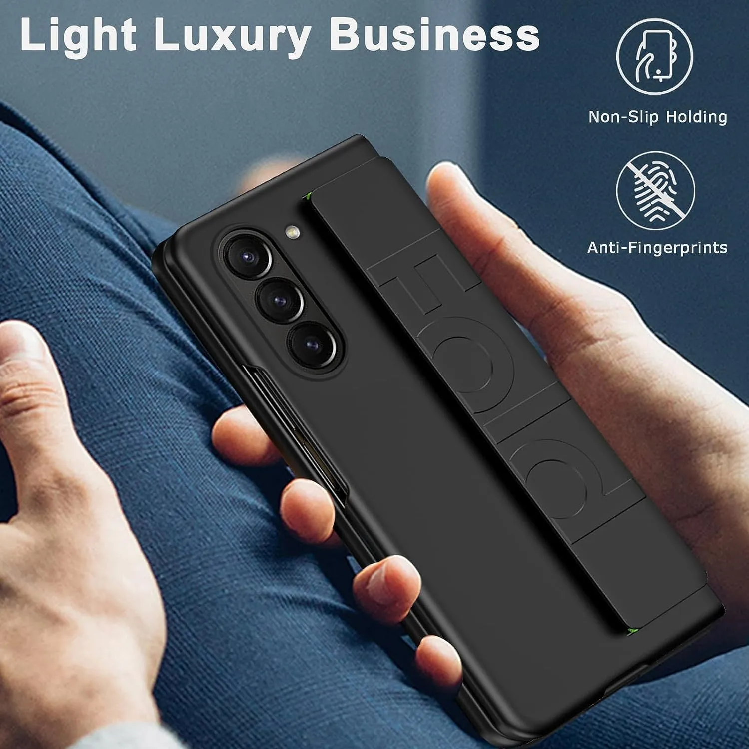 Samsung Galaxy Z Fold6 Silicon Case Silky Smooth Matte Finish Shockproof Protective Case with Wristband - Black