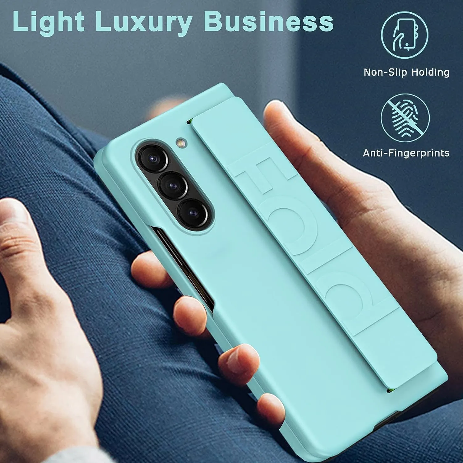 Samsung Galaxy Z Fold6 Silicon Case Silky Smooth Matte Finish Shockproof Protective Case with Wristband - Mint Green