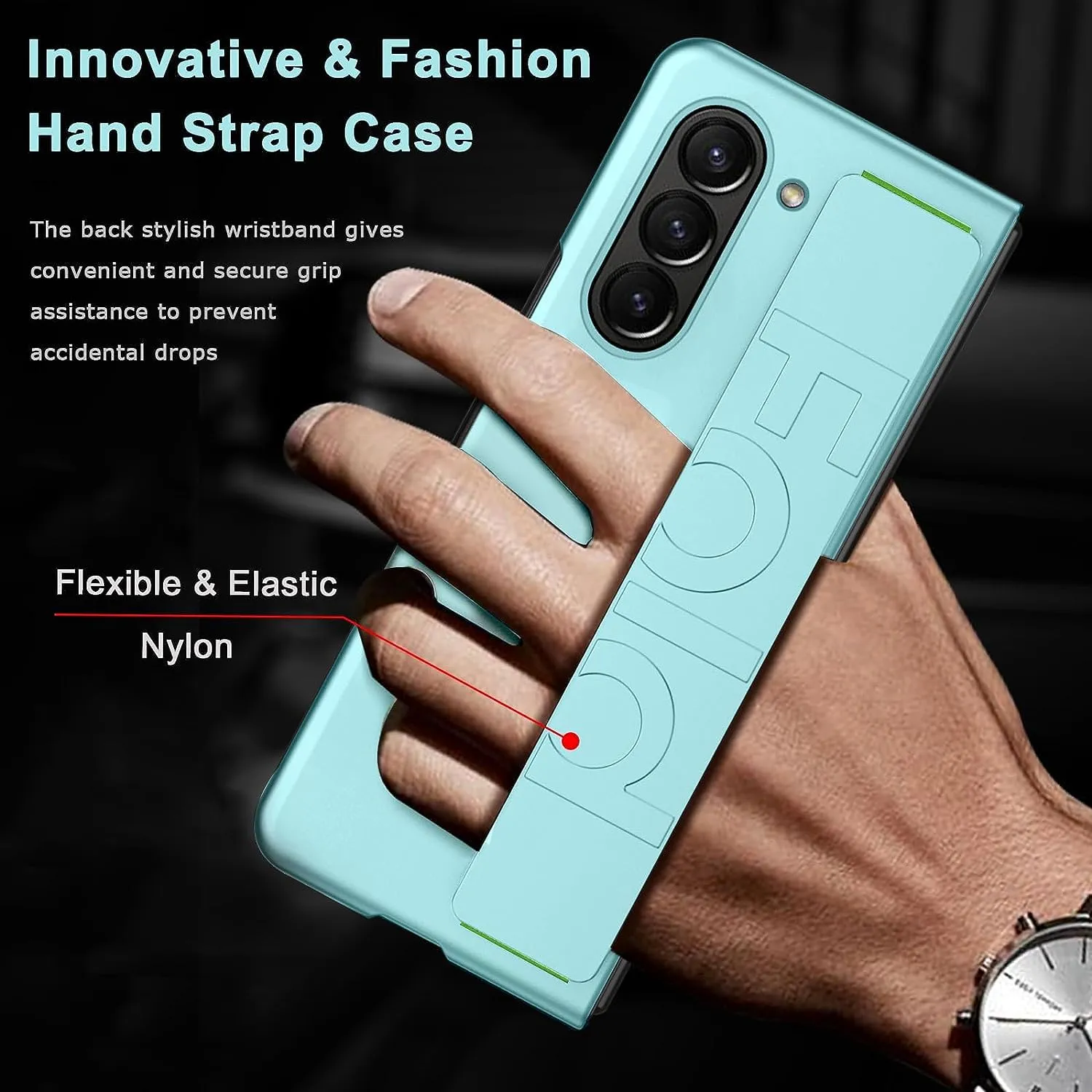 Samsung Galaxy Z Fold6 Silicon Case Silky Smooth Matte Finish Shockproof Protective Case with Wristband - Mint Green