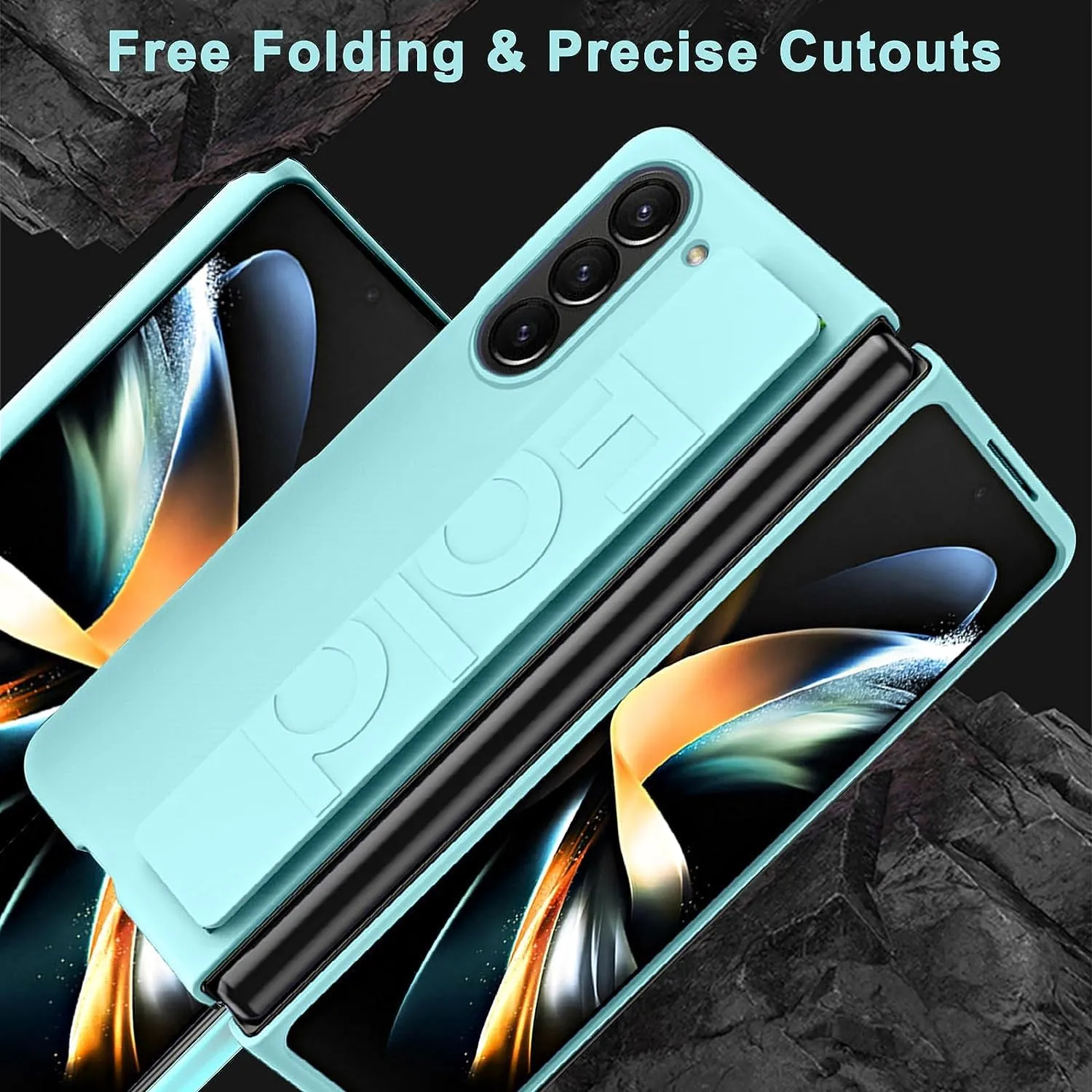 Samsung Galaxy Z Fold6 Silicon Case Silky Smooth Matte Finish Shockproof Protective Case with Wristband - Mint Green