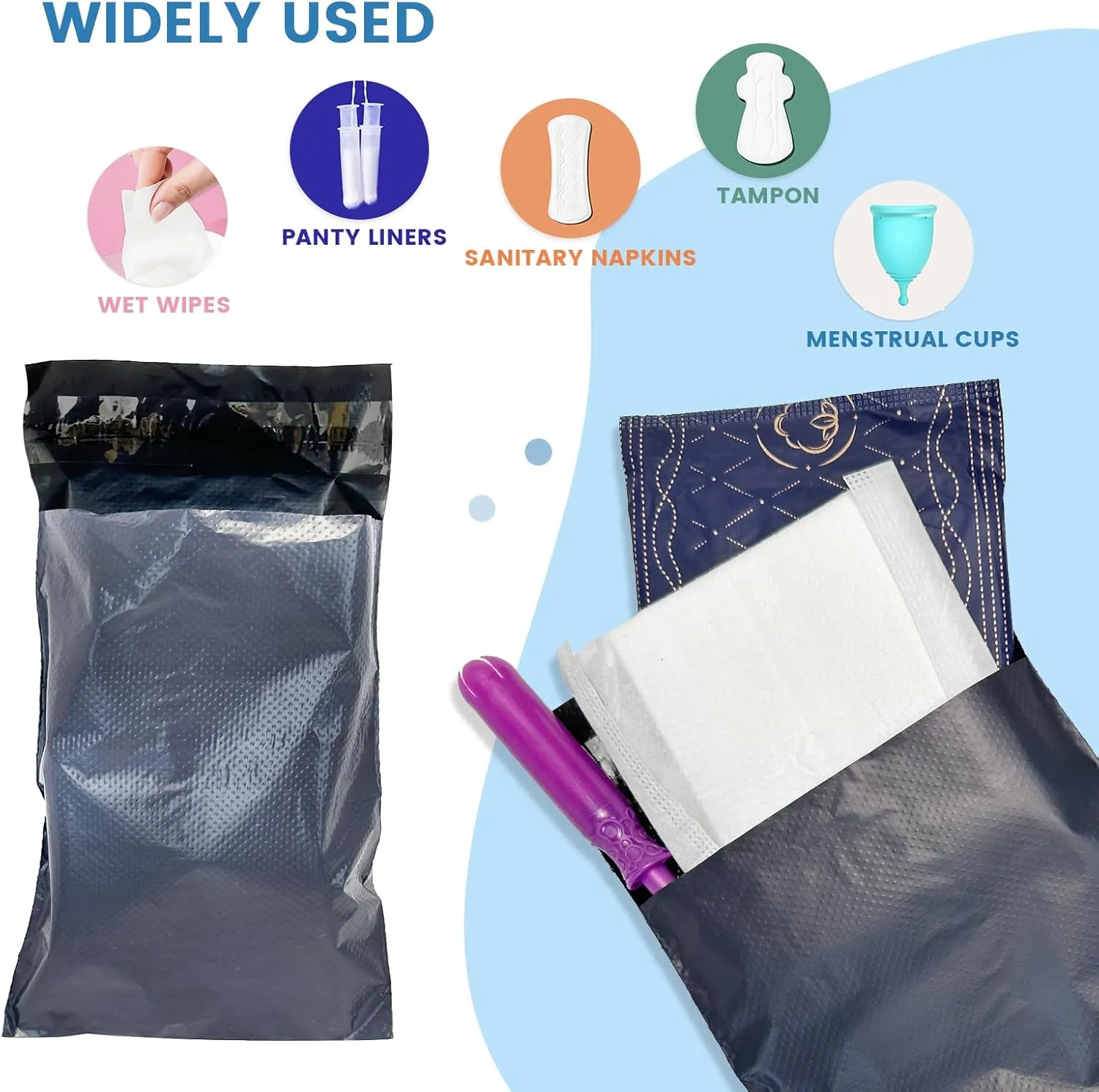 Sanitary Napkin Disposal Bags, Feminine Personal Disposal Bags, 500 pcs Grey, Opaque, Disposable, Self Seal for Tampons, Sanitary Disposal, Pads, Liners