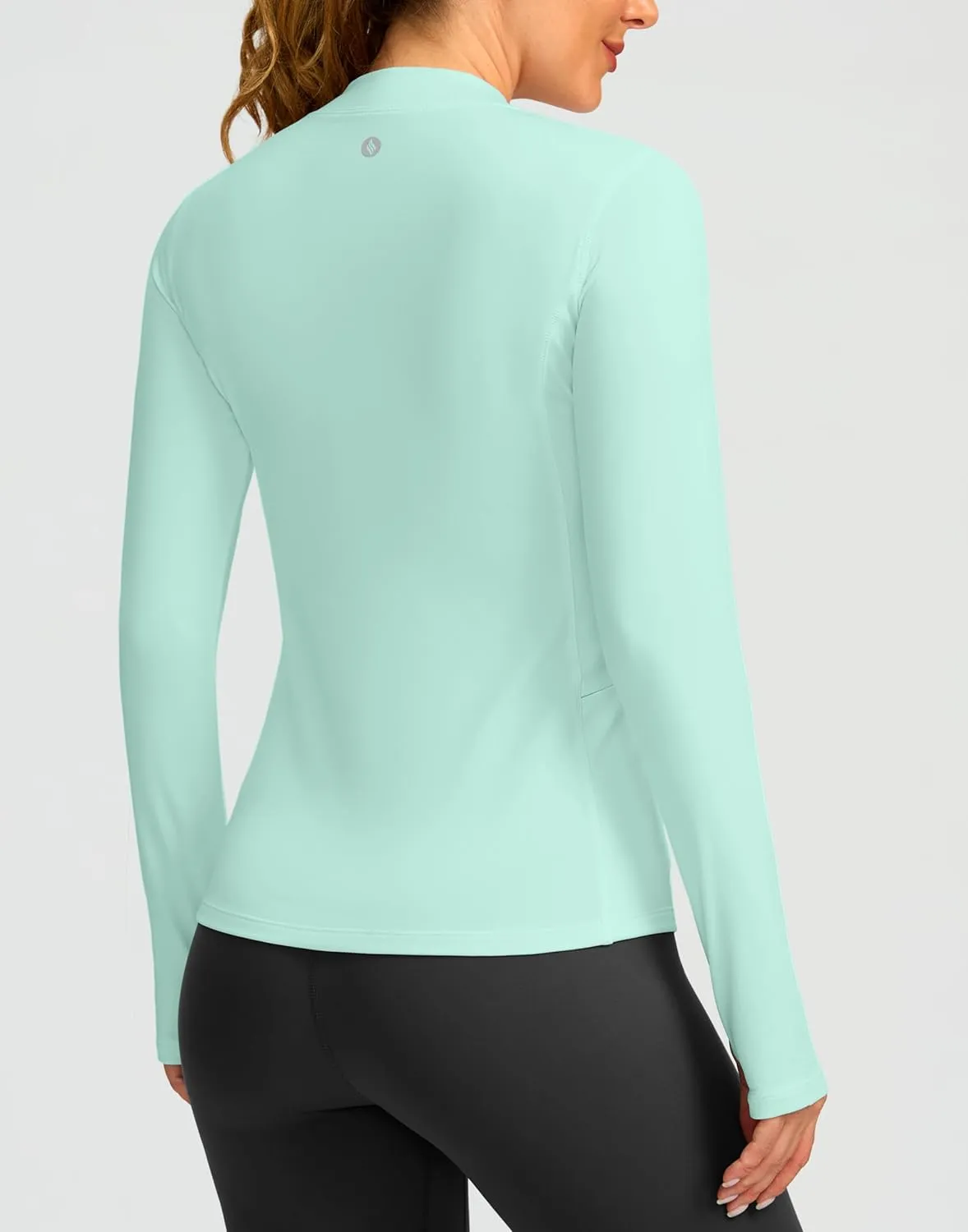SANTINY Long Sleeve Thermal Shirts for Women Fleece Mock Neck Tops Winter Workout Running Gear with Zipper Pockets