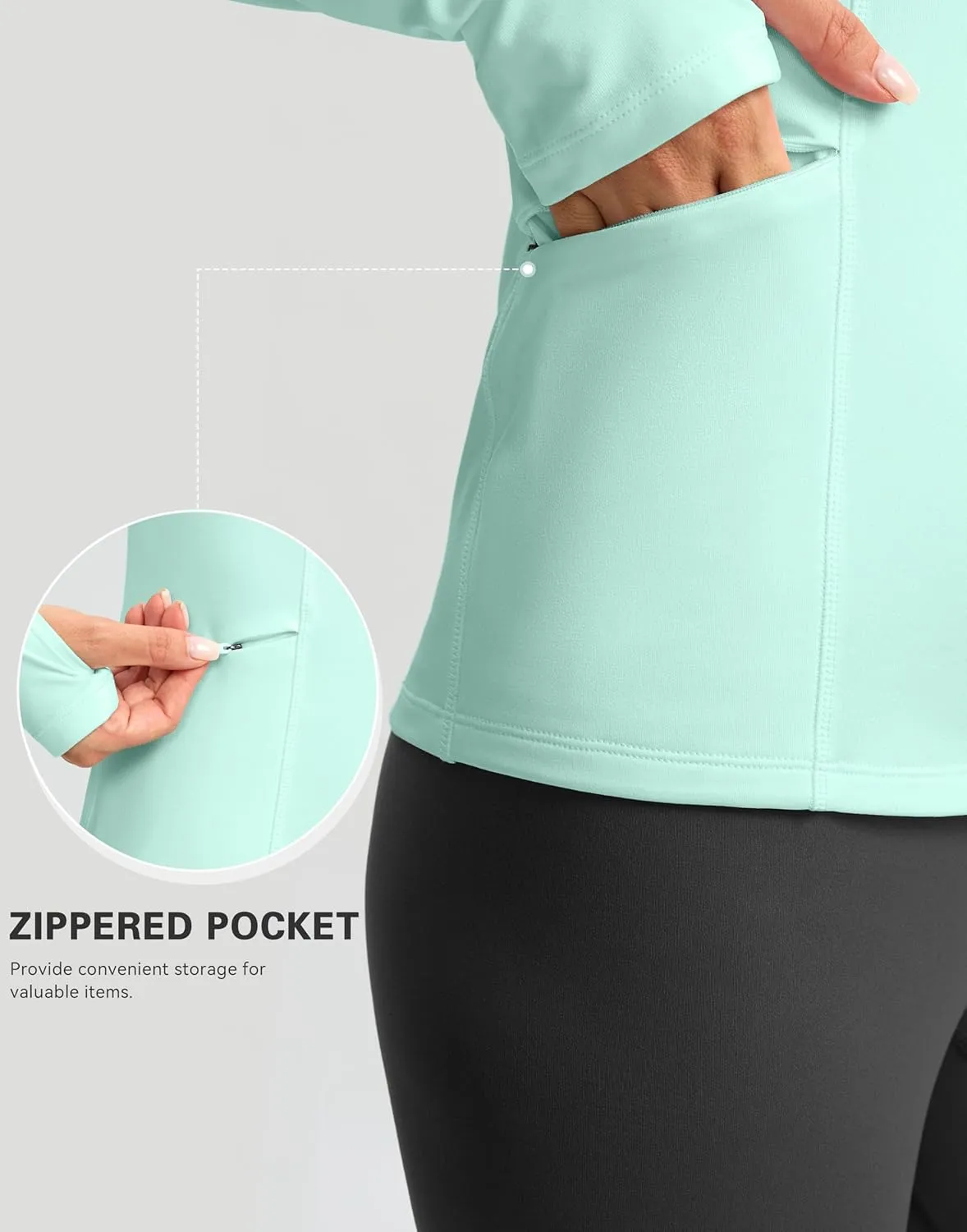 SANTINY Long Sleeve Thermal Shirts for Women Fleece Mock Neck Tops Winter Workout Running Gear with Zipper Pockets