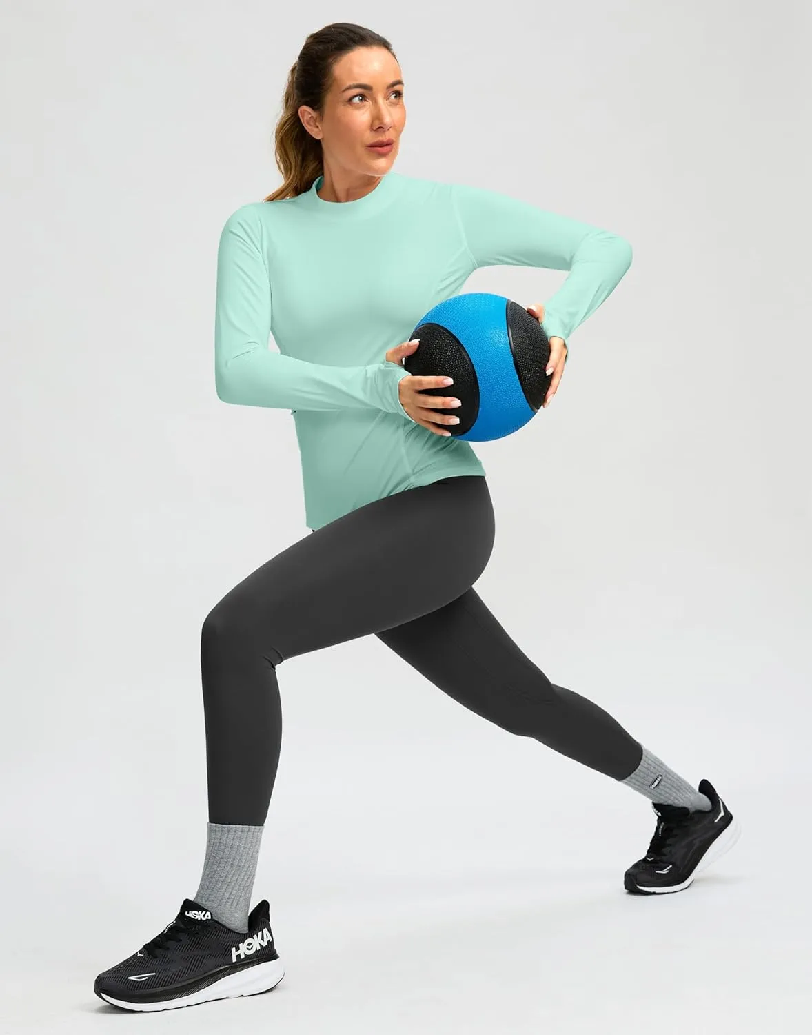 SANTINY Long Sleeve Thermal Shirts for Women Fleece Mock Neck Tops Winter Workout Running Gear with Zipper Pockets