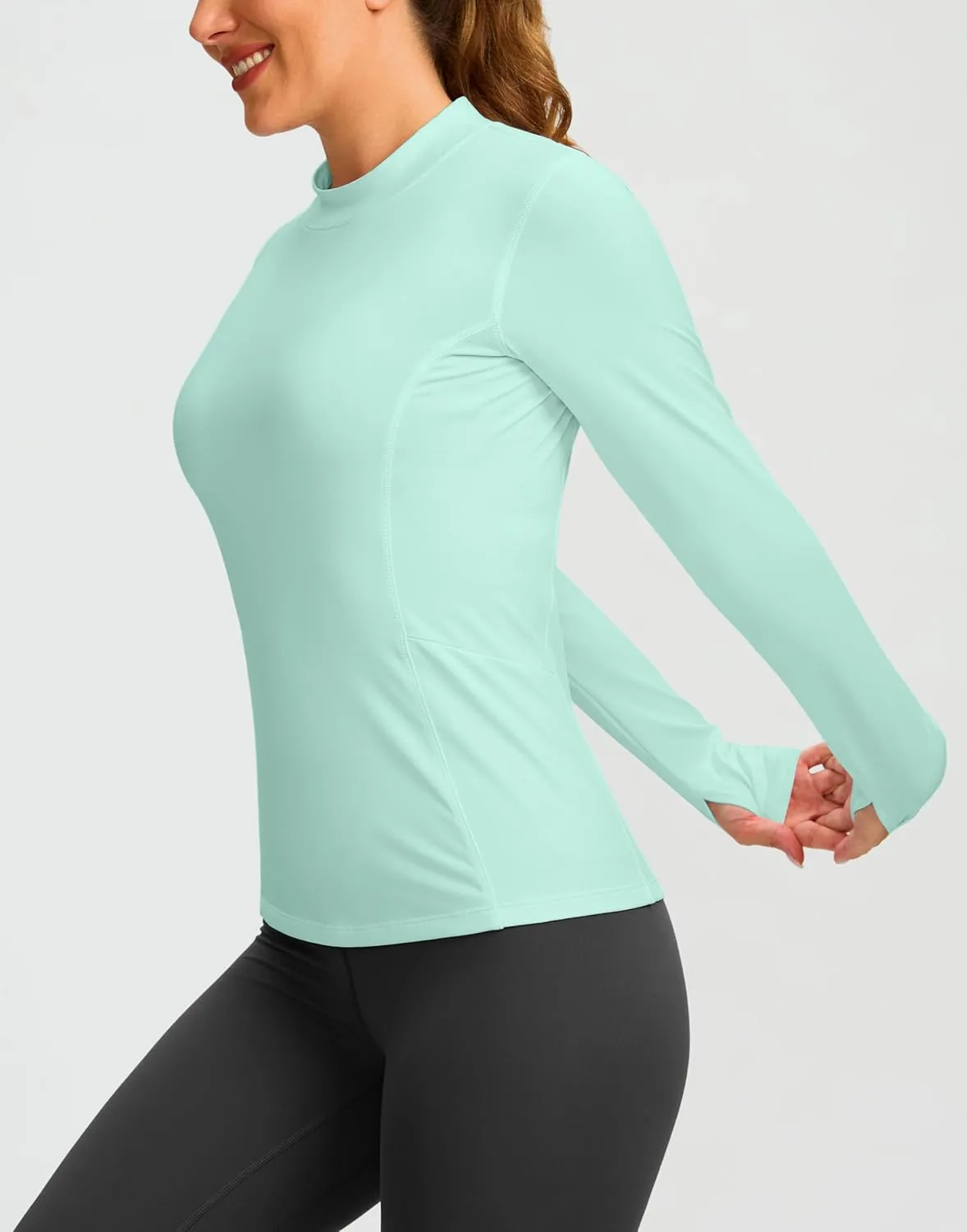 SANTINY Long Sleeve Thermal Shirts for Women Fleece Mock Neck Tops Winter Workout Running Gear with Zipper Pockets