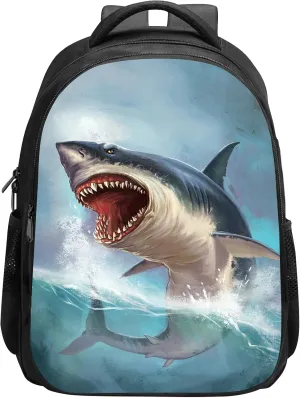 SARA NELL Cool Fierce Shark School Backpack for Boys Girls, Durable Bookbag with 2 Main Compartment, Side Pockets, Kindergarten Elementary Backpack, 15.7 Inches
