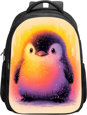SARA NELL Cute Penguin Backpack Penguin School Book Bag, Elementary Boys Girls School Bag Stylish Casual Daypack, Large Capacity with 2 Main Compartments, 16 Inches, Black White Orange