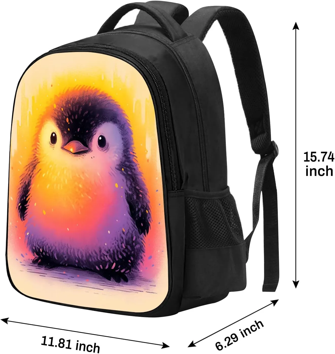 SARA NELL Cute Penguin Backpack Penguin School Book Bag, Elementary Boys Girls School Bag Stylish Casual Daypack, Large Capacity with 2 Main Compartments, 16 Inches, Black White Orange