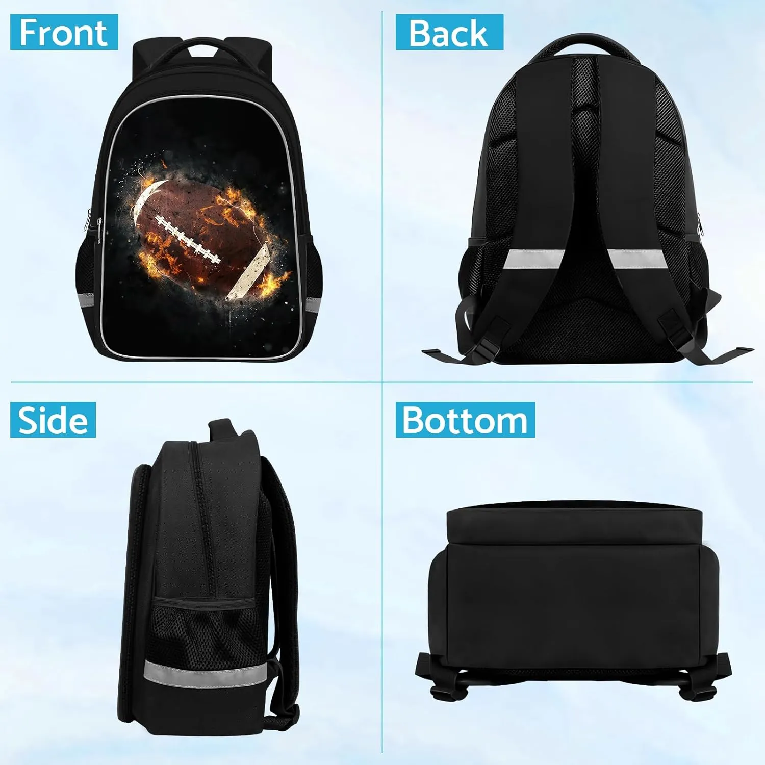 School Backpack for Boys - American Football Boys Backpack for Kids Children Teens Elementary Middle School - Students Bag for Ages 6-18,17″Bookbag Multifunctional Large Capacity
