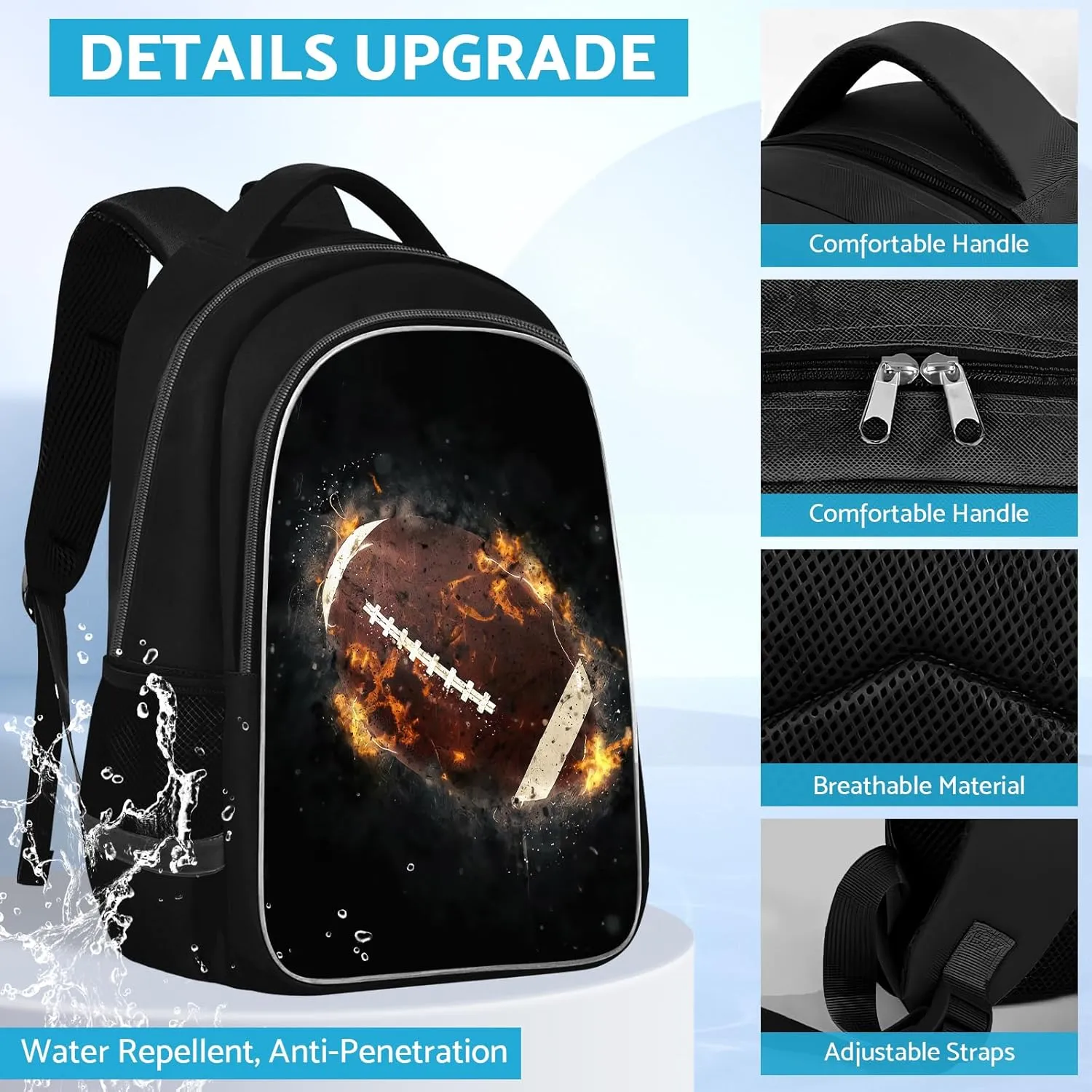 School Backpack for Boys - American Football Boys Backpack for Kids Children Teens Elementary Middle School - Students Bag for Ages 6-18,17″Bookbag Multifunctional Large Capacity