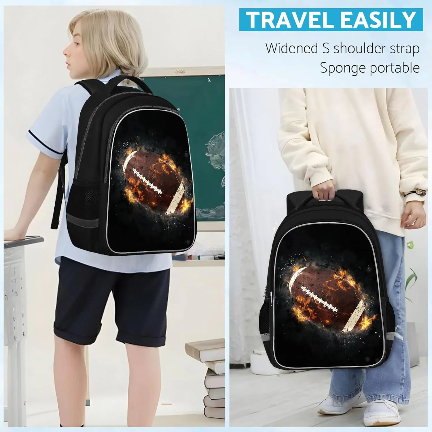 School Backpack for Boys - American Football Boys Backpack for Kids Children Teens Elementary Middle School - Students Bag for Ages 6-18,17″Bookbag Multifunctional Large Capacity