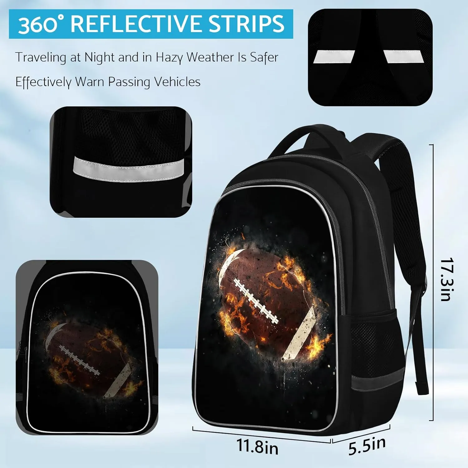 School Backpack for Boys - American Football Boys Backpack for Kids Children Teens Elementary Middle School - Students Bag for Ages 6-18,17″Bookbag Multifunctional Large Capacity
