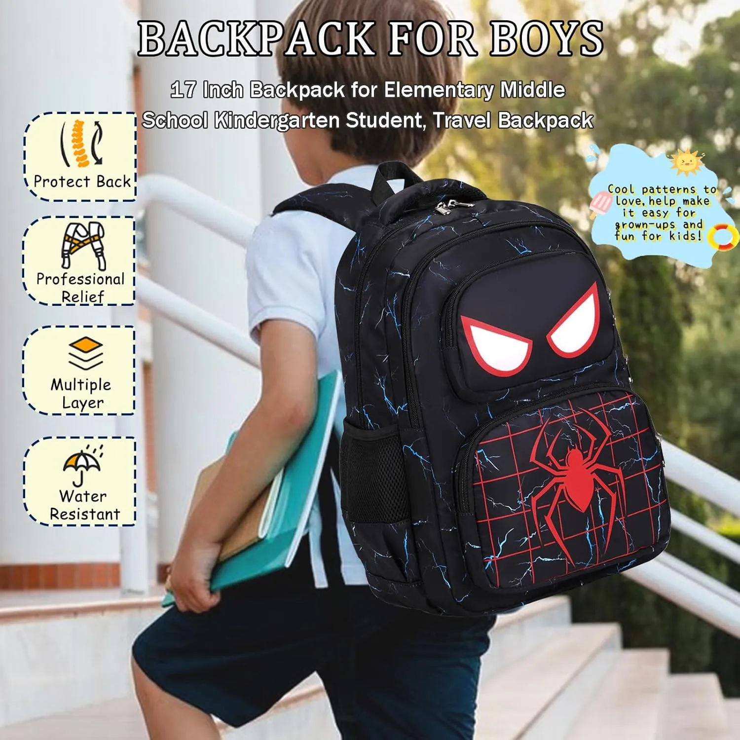 School Backpack for Boys Girls, Teens Bookbag with Lunch Box Set Kids Backpack Elementary Middle Teens School Bag
