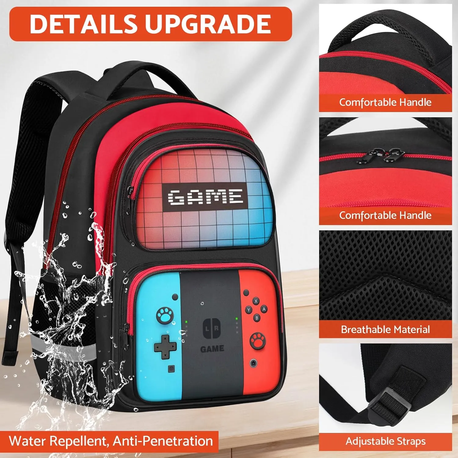 School Backpack for Boys - HFHTDC Gamer Boys Backpack for Kids Children Teens Elementary Middle School - Students Bookbag Ages 6-18,17″ Video Game Bookbag Travel Back Pack