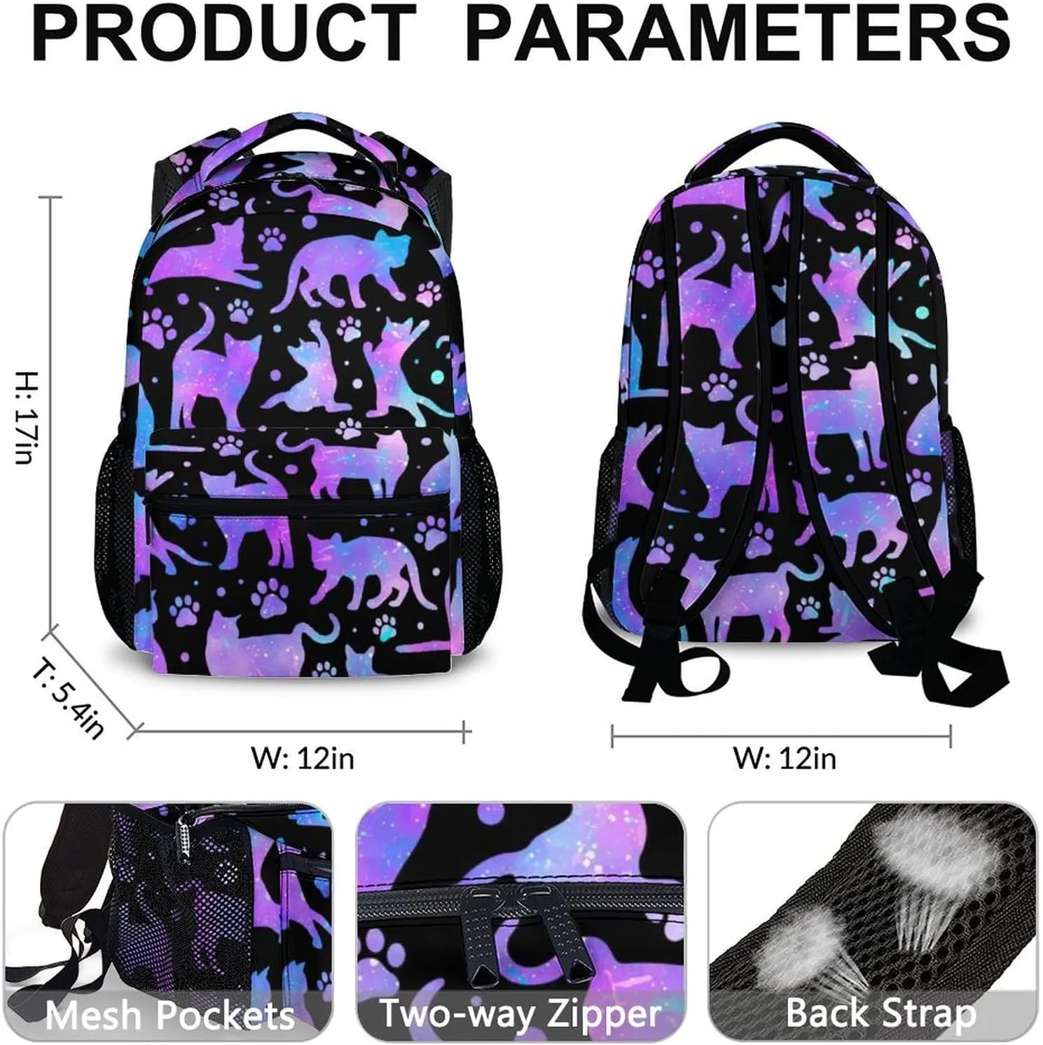 School Backpack for Girls Boys, 17 Inch Cat Theme Bookbag for Kids Age 6-8, Lightweight School Bag for Preschool, Primary, Kindergarten School Supplies