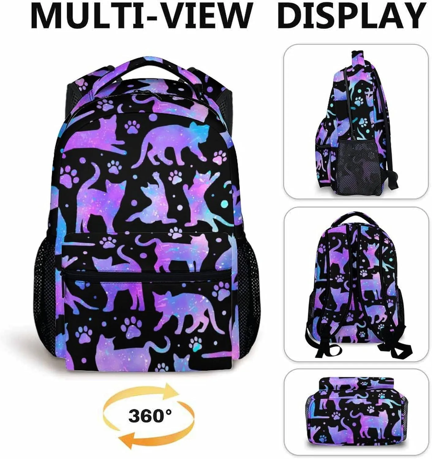School Backpack for Girls Boys, 17 Inch Cat Theme Bookbag for Kids Age 6-8, Lightweight School Bag for Preschool, Primary, Kindergarten School Supplies