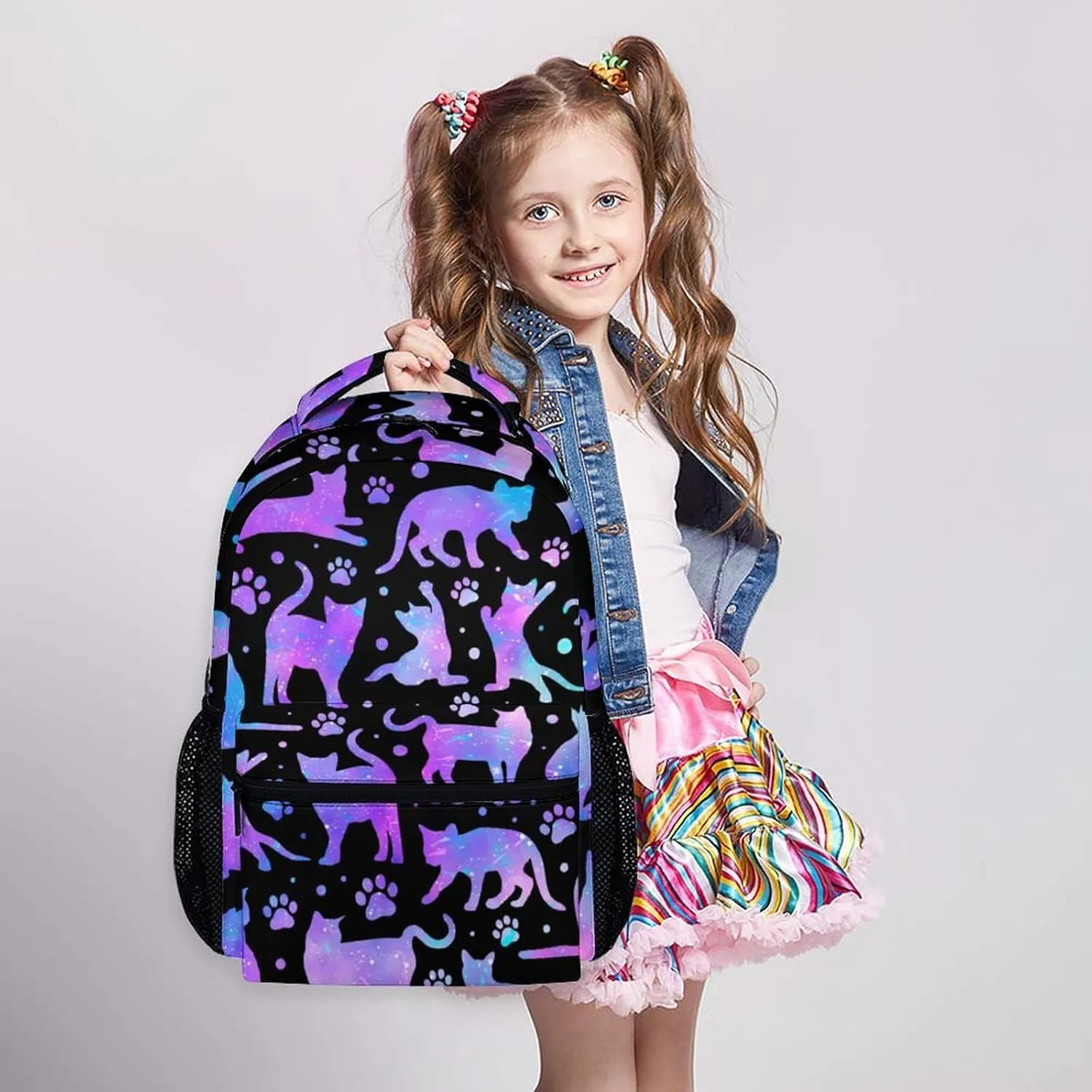 School Backpack for Girls Boys, 17 Inch Cat Theme Bookbag for Kids Age 6-8, Lightweight School Bag for Preschool, Primary, Kindergarten School Supplies